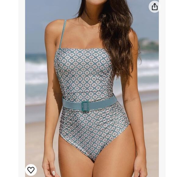 Cupshe Other - CUPSHE One Piece Square Neck Ruched Belted - Size Extra Large